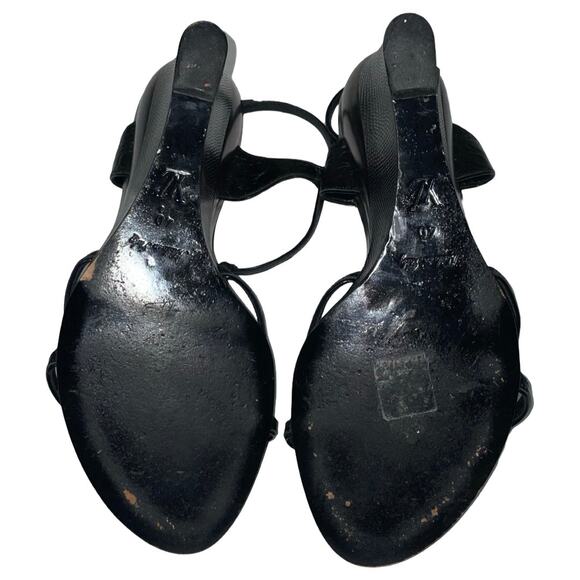 Louis Vuitton Black Croc Embossed Leather Butterfly Wedge Sandals   Size: EU 40 - Picture 10 of 11